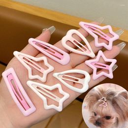 Dog Apparel BB Hair Pin Gradient Pink Star Clips For Girl Gifts Pet Metal Snap Clip Hairpins Cute Cat Headwear Accessories