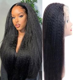 Brazilian Human Hair 13x4 Transparent Lace Frontal Wigs Kinky Straight 180 Density3434693