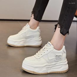 Casual Shoes Spring Fashion Outdoor Leisure Women 8cm Genuine Leather Lace Up Stable High Platform Sneakers Size 34-39