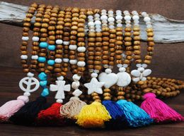 Long Statement Tassel Pendant Necklace Handmade Knotted Wood Beads Buddha Jewellery for Women Girl Wooden Stone Necklaces3306207