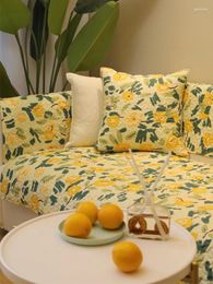 Pillow Cotton Yellow Flower Sofa Cover 45X45cm Countryside Home Decoration Office Seat Back