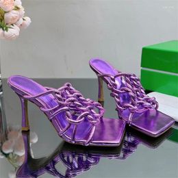 Slippers Braided Ribbon Design Mesh Women's High-heeled Square Toe Thin Heels Hollowed Out Fashion Summer