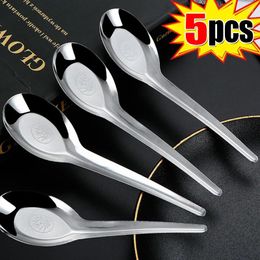 Spoons 1-5Pcs Stainless Steel Coffee Teaspoon Dinner Rice Soup Spoon Dessert Scoop Long Handle Tableware Set Restaurant Kitchen Utensil