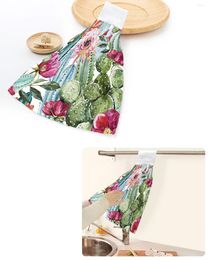 Towel Plant Cactus Flower Art Hand Towels Home Kitchen Bathroom Hanging Dishcloths Loops Quick Dry Soft Absorbent