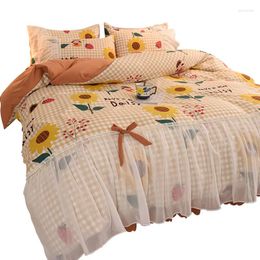 Bedding Sets Lace Bed Skirt Four-Piece Set Household Princess Style Pure Cotton Dormitory Single Person Pastoral Home