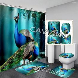 Shower Curtains Peacock 3D Printed Curtain Waterproof Bathroom Anti-slip Bath Mat Set Toilet Rugs Carpet Home K02