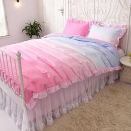 Bedding Sets Macaron Candy Gradient Colour Princess Style Sweet Home Set Lace Bed Skirt Four Pieces B11
