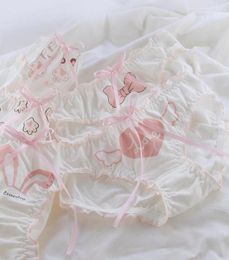 5Pcs1lot Kids Girls Wing Printed Lace Bow Cotton Briefs Teenage Students Ruffle Underwear Sweet Heart SL Panties6680112