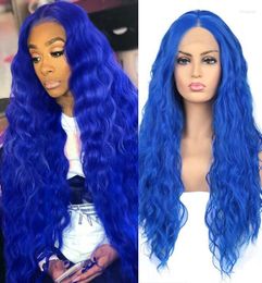 Synthetic Wigs AIMEYA Blue Long Water Wave Lace Front Wig For Women Middle Part Glueless PrePlucked Daily Wear Cosplay Hair Tobi222462829