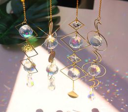 Crystal Geometric Wind Chime Star Moon Pendant Sun Suncatcher Plated Colourful Beads Hanging Drop For Outdoor Indoor Garden Q08113004572