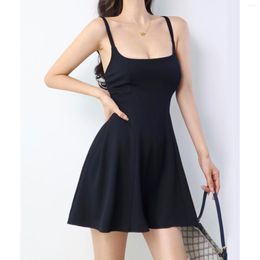 Casual Dresses Girl Slim Fit Big U-Neck A- Line High Waist Skirt With Lining