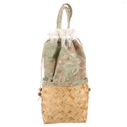 Storage Bags Reed Hand Woven Basket Drawstring Decorative Vintage Cloth Picnic Hamper