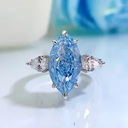Cluster Rings SpringLady Luxury Silver 925 Jewellery Wedding Aquamarine Marquise Cut Crystals Diamond Fine For Woman Party Gifts