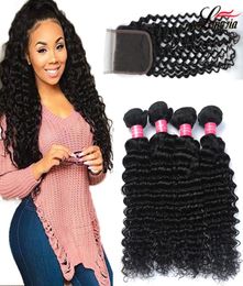 Brazilian Deep Wave Hair With Closure Whole Unprocessed Human Hair Extension 34 Bundles Deep Wave Virgin Hair With Closure9439152