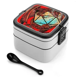 Dinnerware Red Dragon Dice Bento Box Leakproof Container For Kids D20 D Pathfinder Role Play Games Table Top