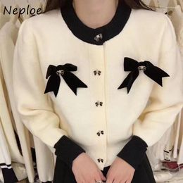 Women's Knits Neploe Korean Red Sweater Jackets For Women Spring Autumn O-neck Bow Loose Tops Female Y2k Long Sleeve Cardigans Mujer