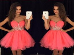 Cheap Stylish Short Homecoming Dresses For Juniors 2018 Crystals Beaded Sash Ruffle Tulle A Line Sweetheart Sleeveless Mini Prom P7376713