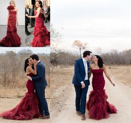 Burgundy Mermaid Wedding Dresses Wine Red Strapless Backless Long Bridal Party Gowns Plus Size vestidos de novia sirena3657845