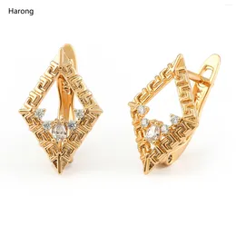 Stud Earrings Harong 585 Rose Gold Colour Natural Zircon Crystal Statement Rectangle Copper Fashion Jewellery Woman Gift