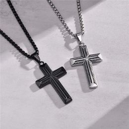 Pendant Necklaces Modyle Black Silver Color Stainless Steel Solid Cross Necklace For Men Vintage Prayer Religious Christian Gifts Jewelry