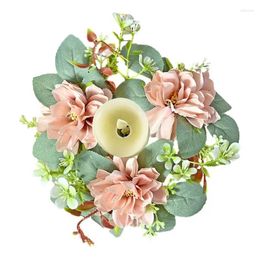 Decorative Flowers Spring Candle Rings Wreaths Floral Artificial Centrepieces With Eucalyptus Leaves For Farmhouse Valentine