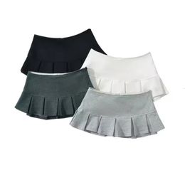 YENKYE Summer 2024 Y2K Grey Side Zipper Pleated Mini Skrit Women Sexy Low Waist Short Skater Skirts 240411