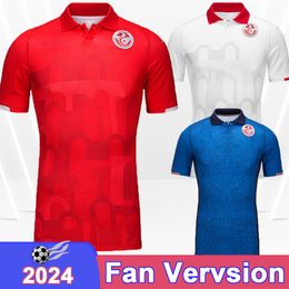 2024 Tunisia Mens Soccer Jerseys National Team MSAKNI KHENISSI MAALOUL SLITI Home Away Short Sleeve Football Shirts Adult Uniforms