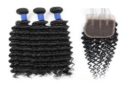10A Brazilian Hair Deep Wave Human Bundles With Closure Whole Peruvian Human Hair Weaves 3Bundles With Closure Hair Extensions55761784346