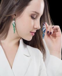 Fashion long tassel zirconia dangle earring designer for woman party 18k gold silver red blue white diamond earrings South America9754380