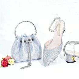 Dress Shoes Pointed Toe Heels For Women 2024 Elegant Party Italian And Bags Matching Set Decorated With Rhinestone Wedding Bride