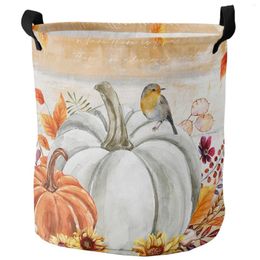 Laundry Bags Thanksgiving Autumn White Pumpkin Foldable Basket Large Capacity Waterproof Storage Organiser Kid Toy Bag