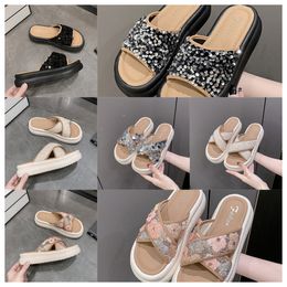 Luxury Thick soled cross strap cool slippers women Exquisite sequin sponge cake sole one line trendy slippers size35-41
