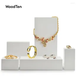 Decorative Plates WoodTen Ly White 12 5 25cm Wooden Jewellery Display Props Ring Bracelet Necklace Earring Pendant Stand Set Customised