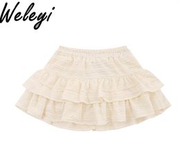 Skirts Japanese Style Sweet Woman Short Cake Skirt 2024 Spring And Summer Cute Apricot Lace Pleated Mini Fluffy For Women