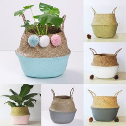Wicker Planter Woven Storage Basket Seagrass Handmade Laundry Decorative Basket Pot Rattan Flower Planters Household Organiser