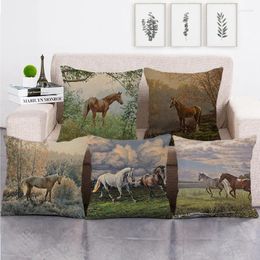 Pillow Grassland Horse Cover Pastoral Animal Pattern Case For Sofa Car Linen Home Decore 18"X18"