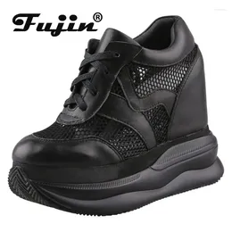 Casual Shoes Fujin 12cm Air Mesh Genuine Leather Women Breathable Platform Fashion Sneakers Summer Hollow Chunky