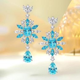 Stud Earrings Flower Blue Treasure 925 Sterling Silver High Carbon Diamond Light Luxury Versatile Wedding Jewellery