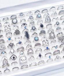 100pcs Lots Antique Silver Bohemia Vintage Rings Ethnic Women Fashion Luxury Charm Holiday Gifts Jewellery Accessory Whole5171274