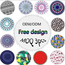 Towel OEM/ODM Printing MOQ 3pcs 150cm Microfiber Round /Circle Beach Tapestry Towels With Tassel Toalla Playa Serviette De Plage