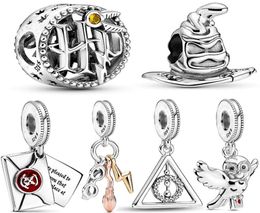 100% 925 sterling silver hedwig owl charm deathly hallows dangle beads fit original bracelet woman jewelry pendant8221954