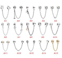 NEW 925 Sterling Silver Fit Charms Bracelets Safe Chain Rainbow Love Heart Crown Gold Charms for European Women Wedding Original Fashion Jewelry9375189