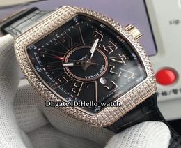 Men039s Collection New Saratoge Yachting V45 SC DT Black Dial Automatic Mens Watch Rose Gold Case Diamond Bezel Leather Strap 49245646