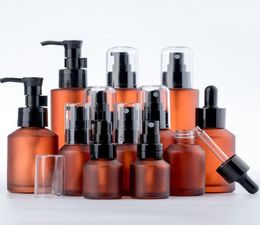 15ml 30ml 60ml 100ml Amber Glass Bottle Protable Lotion Spray Pump Container Empty Refillable Travel Cosmetic Cream Shampoo Bottle7315949