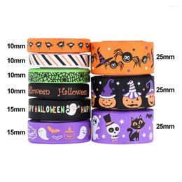 Window Stickers Halloween Holiday Ribbons Grosgrain Ribbon Set Bats Spiders Web Pattern Printed DIY Craft Accessory For Crafting