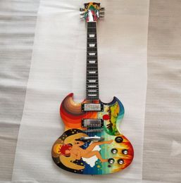 Rare Custom Shop Multicoloured Stickers Rainbow Baby Electric Guitar 22 Frets Chrome Hardware Chin Guitars 5423271