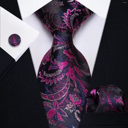 Bow Ties Causal Purple Black Floral Luxury Men's Necktie For Groom Wedding Business Tuxedo Accessory Fashion Tie Pocket Square Cufflinks
