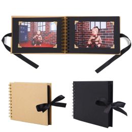 Albums 30/80 Pages DIY Bowtie Ribbon Scrapbook Craft Paper Photo Picture Album Memory Book Kraft Paper Black Cardboard