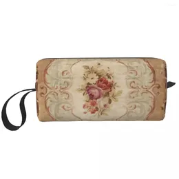 Storage Bags Antique Rose Floral French Aubusson Rug Print Toiletry Bag Cute Carpet Makeup Cosmetic Organiser Beauty Dopp Kit Box
