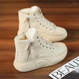 Casual Shoes Double Zip Winter Warm Cotton For Women 2024 Plush High Top Sneakers Female Flat Comfortable Anti Slip Lace Up